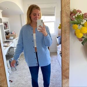 Blue Quilted Bomber Jacket